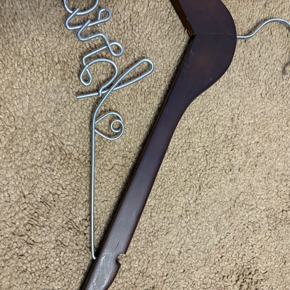 Bridal Brown Wooden Bride Hanger for Wedding Dress Cursive - Picture 7 of 7